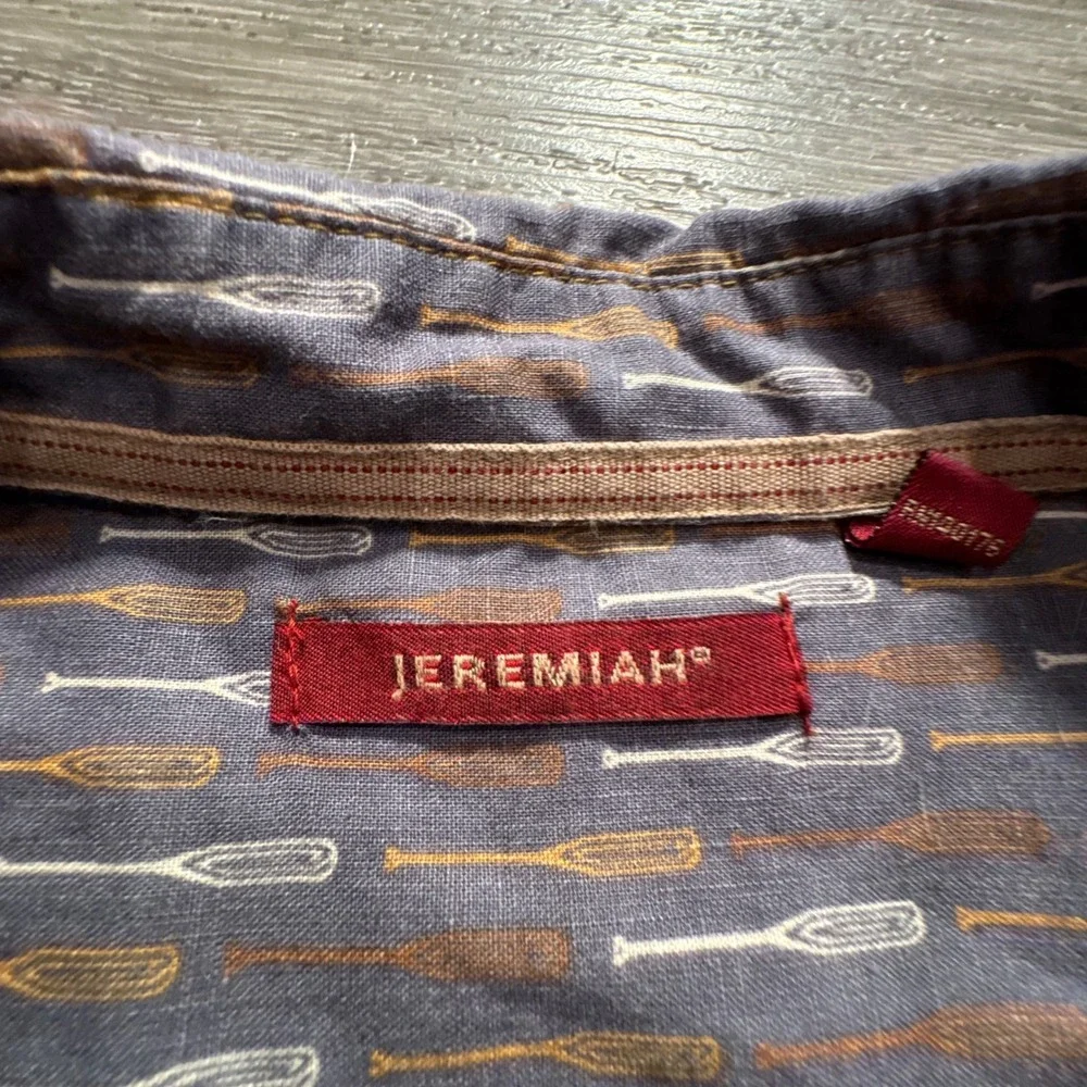 Jeremiah Shirt Mens XXL Paddle Oar Print AOP Linen Cotton Short Sleeve Casual